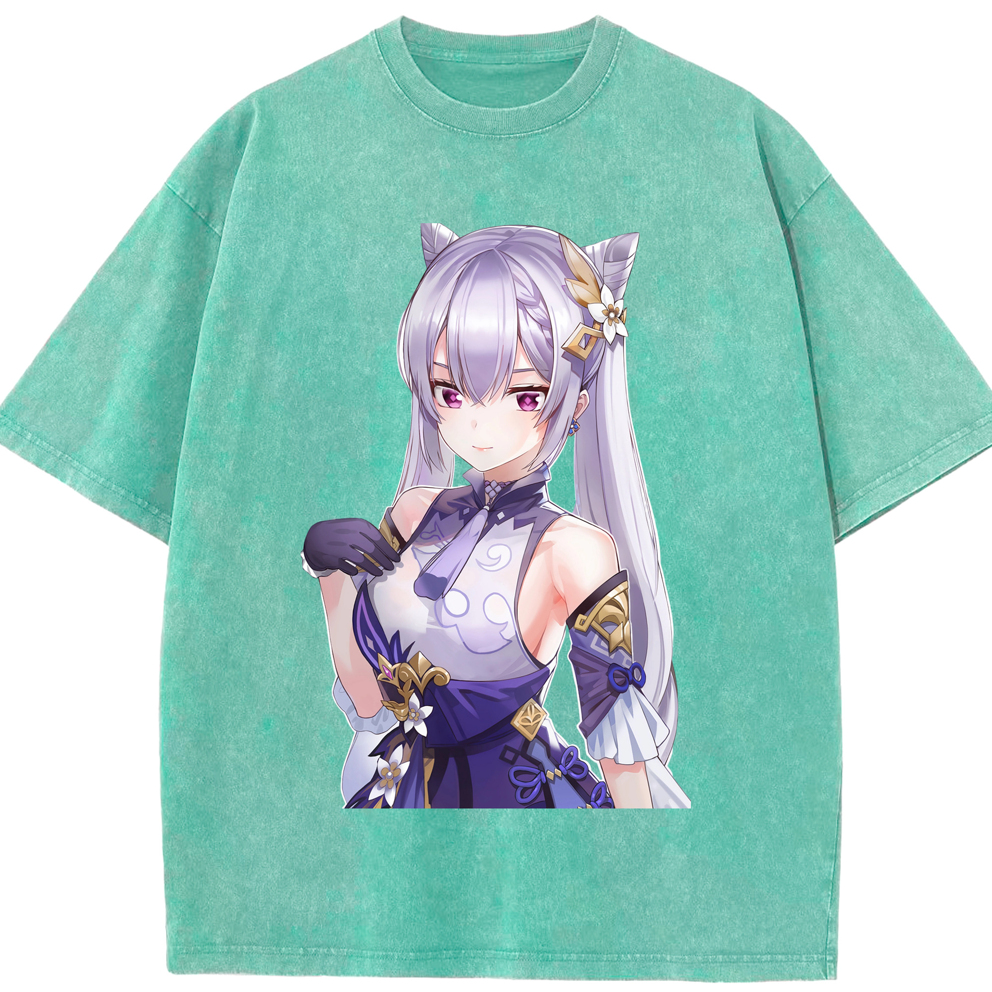 げんし神 刻晴 こくせい genshin Kokusei 綿100% ヴィンテージ風 半袖Tシャツ（フロントプリント）